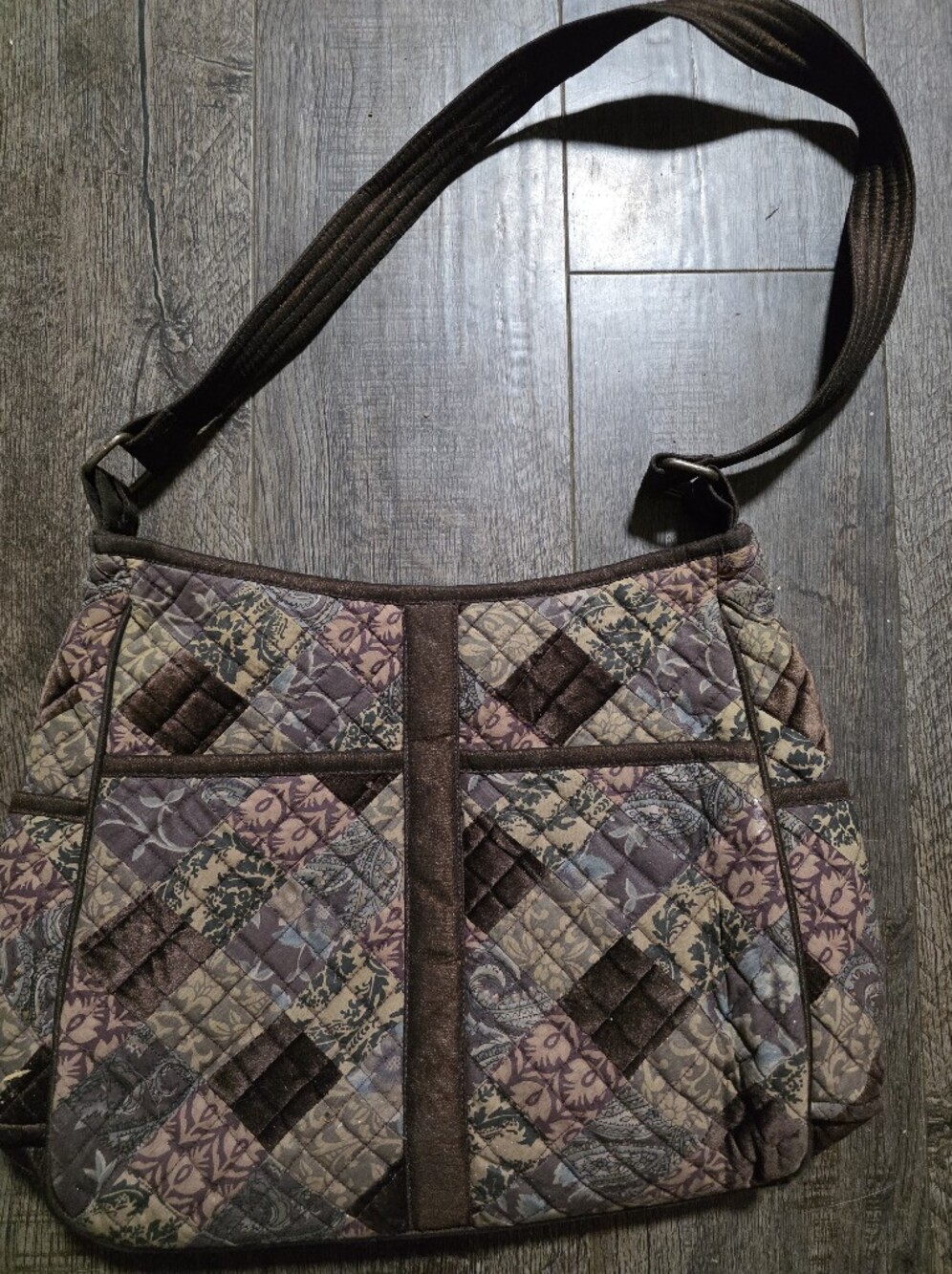Quilted Patchwork Shoulder Bag in Brown & Mauve